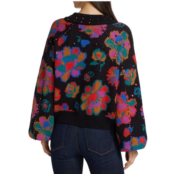 NEW Farm Rio Lily's Garden Floral Embellished Sweater, Size L - Picture 3 of 13